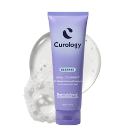 Curology face wash front packaging showing clean bottle and product name, clear benefits