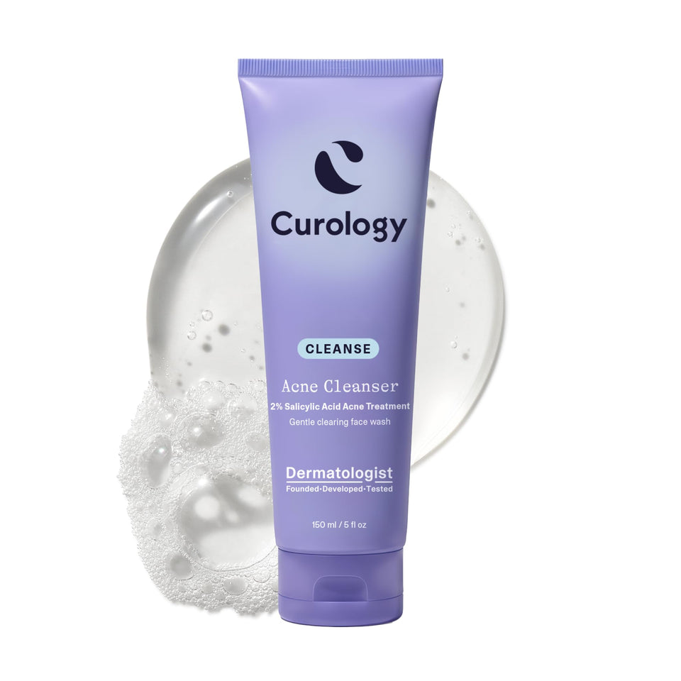 Curology face wash front packaging showing clean bottle and product name, clear benefits