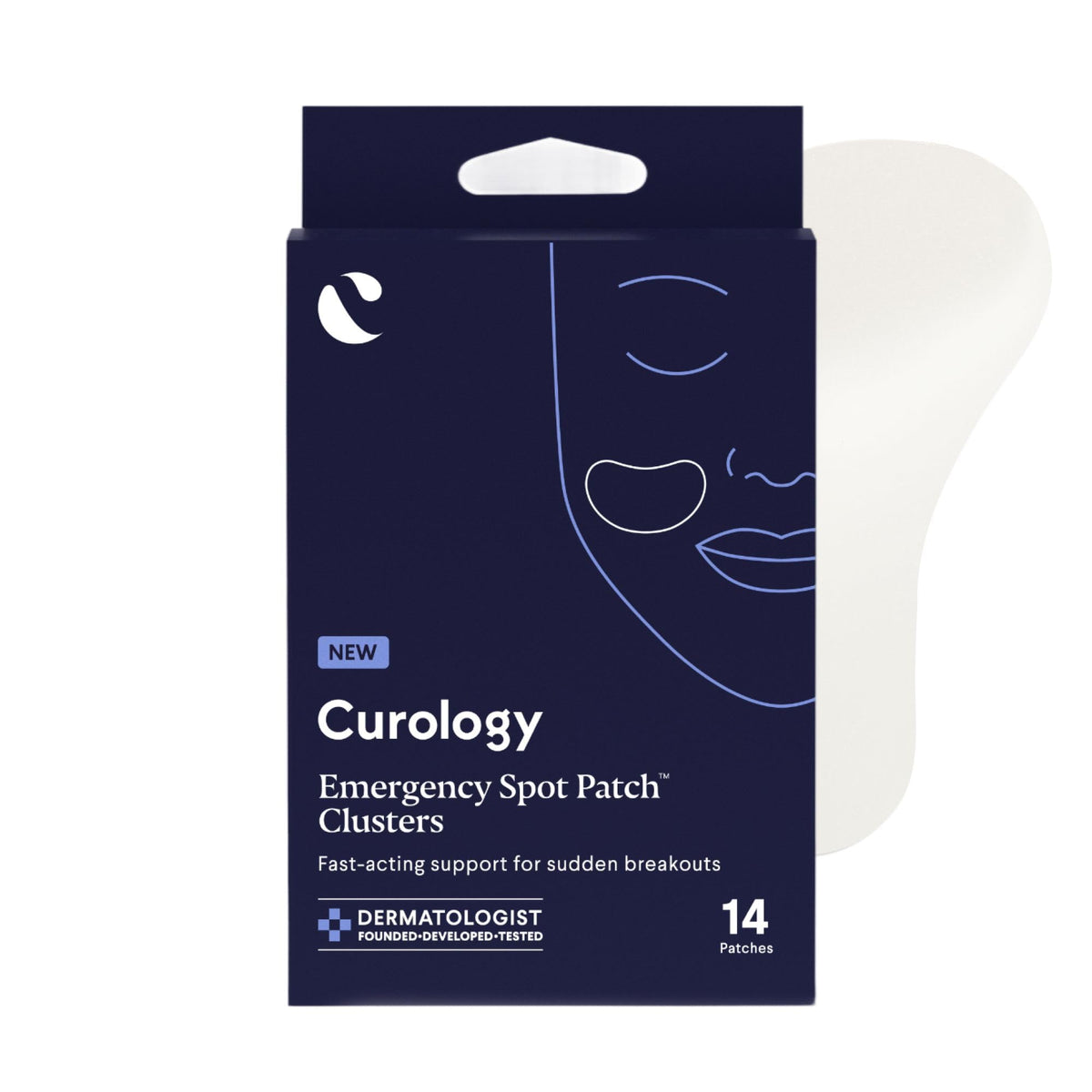 Curology front packaging showing patch clusters and benefits