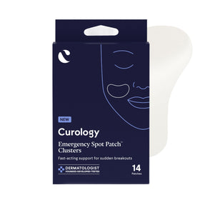 Curology front packaging showing patch clusters and benefits