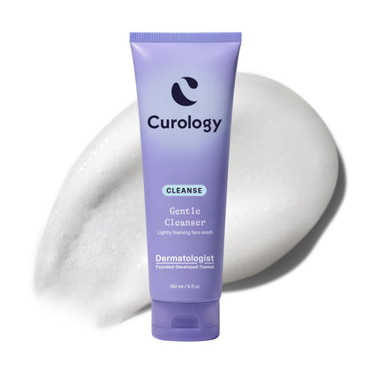 Curology front packaging showing gentle facial cleanser and clear benefit