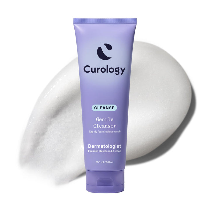 Curology front packaging showing gentle facial cleanser and clear benefit