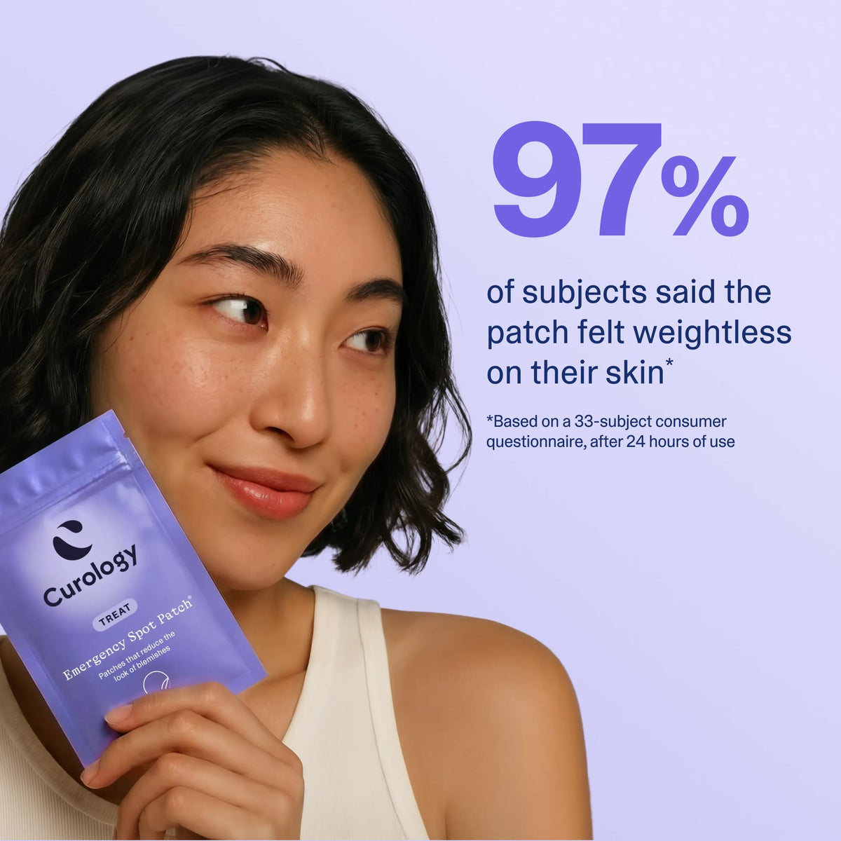 Curology patch on skin close-up protecting a blemish and reducing friction benefit
