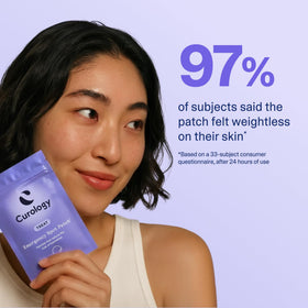 Curology patch on skin close-up protecting a blemish and reducing friction benefit