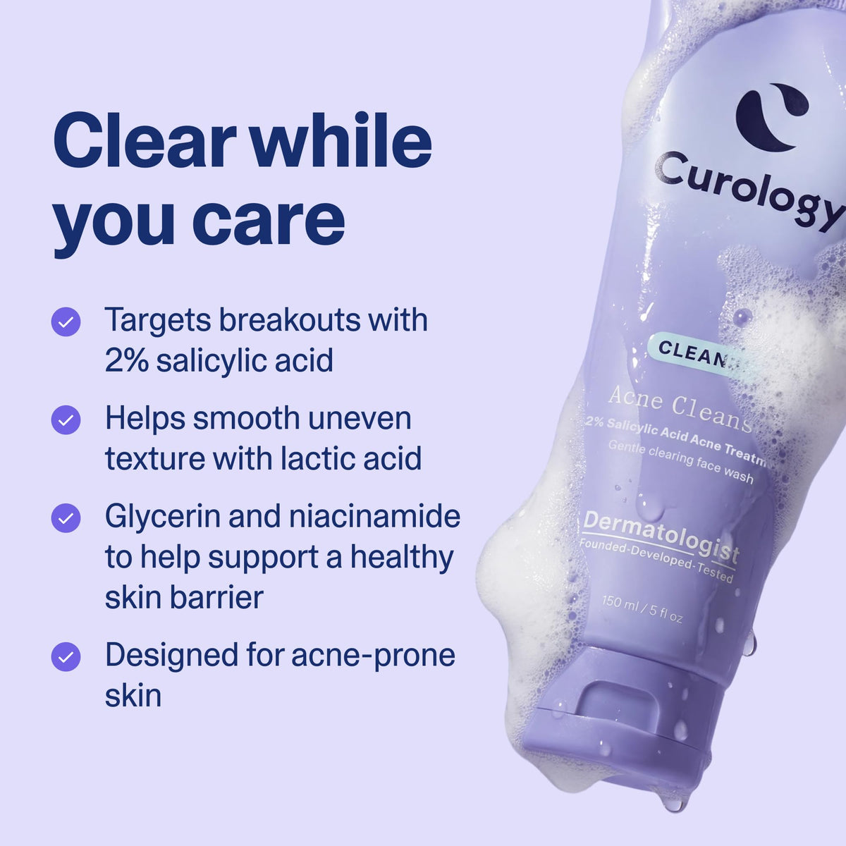 Curology pump dispensing face wash into hand, demonstrating easy daily use and controlled amount
