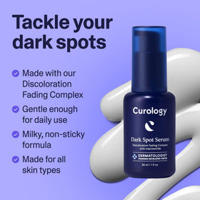 Curology label with ingredient list visible, emphasizes niacinamide benefit