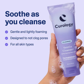Curology texture foam close-up illustrating light lather and gentle cleanse