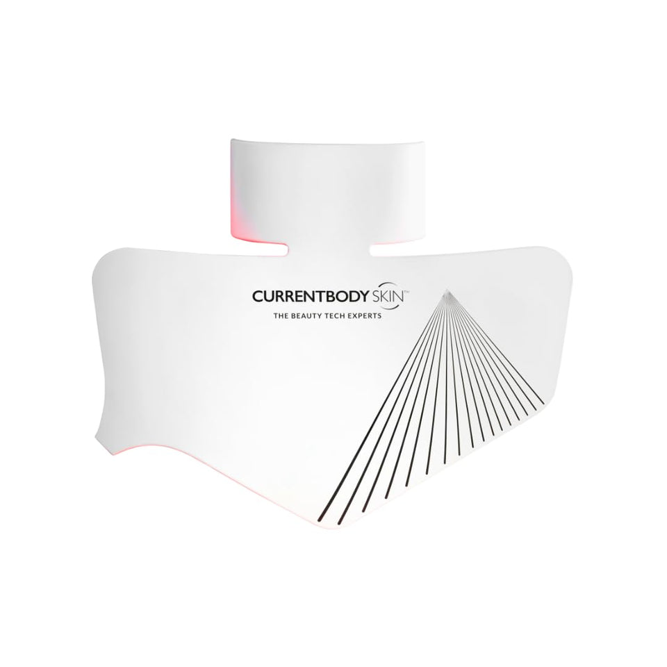 CurrentBody front view of neck and décolletage mask showing coverage and benefits