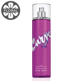 Curve Crush bottle on a dresser in a casual bedroom, creates approachable elegance