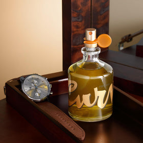 Scale comparison with hand holding Curve bottle showing generous 6.8 fl oz size
