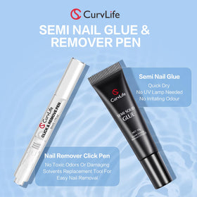 CurvLife application demo placing a press-on nail with quick-setting gel for quick results