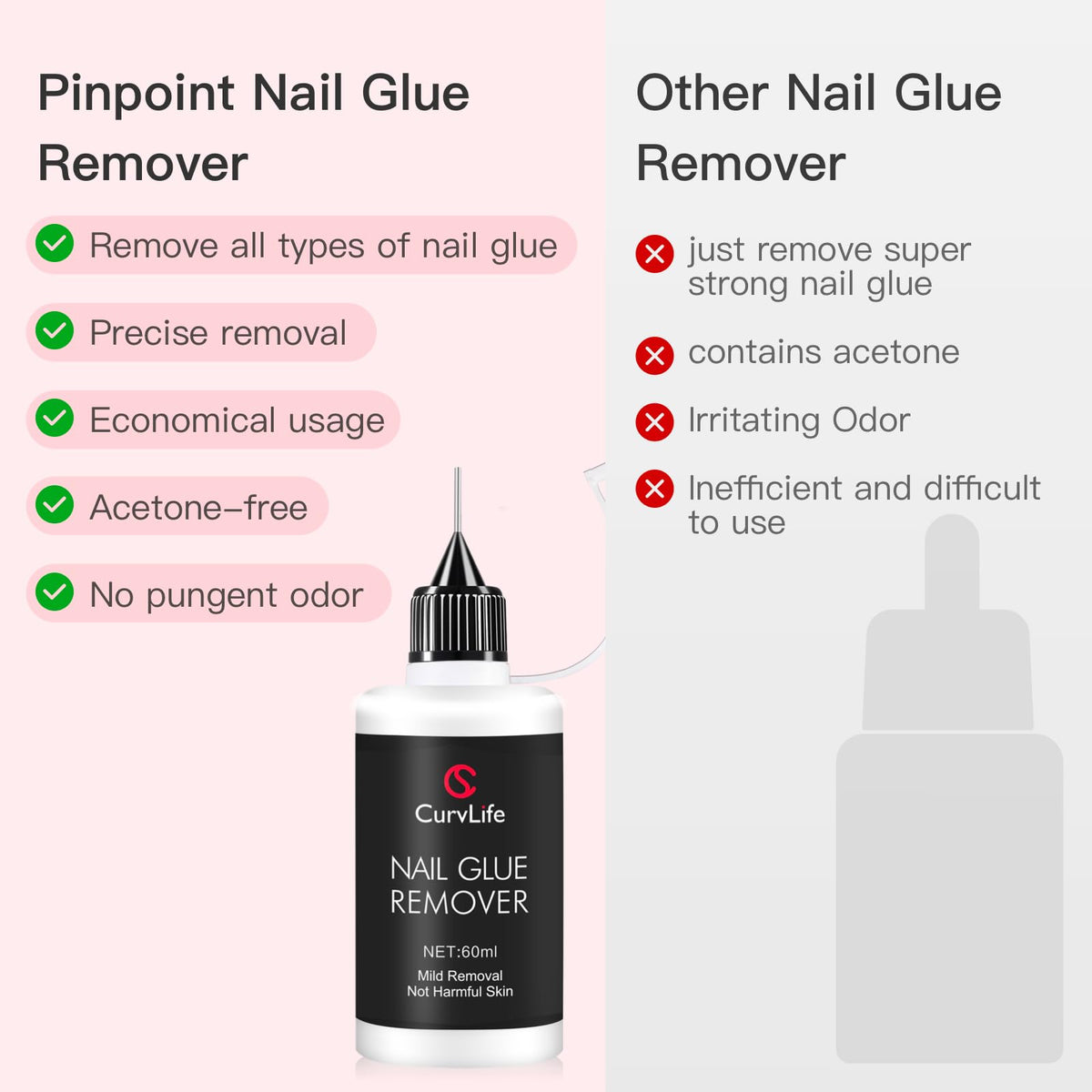 CurvLife before and after press-on removal showing clean nails and reduced residue benefit