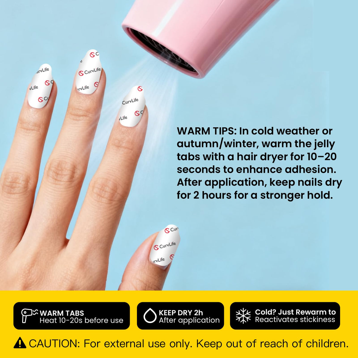 CurvLife gentle removal with tab lifted from the nail protecting nail health