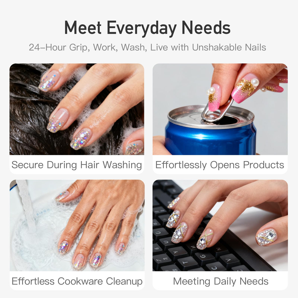 CurvLife in-use: pressing a nail onto a tab for quick, mess-free adhesion