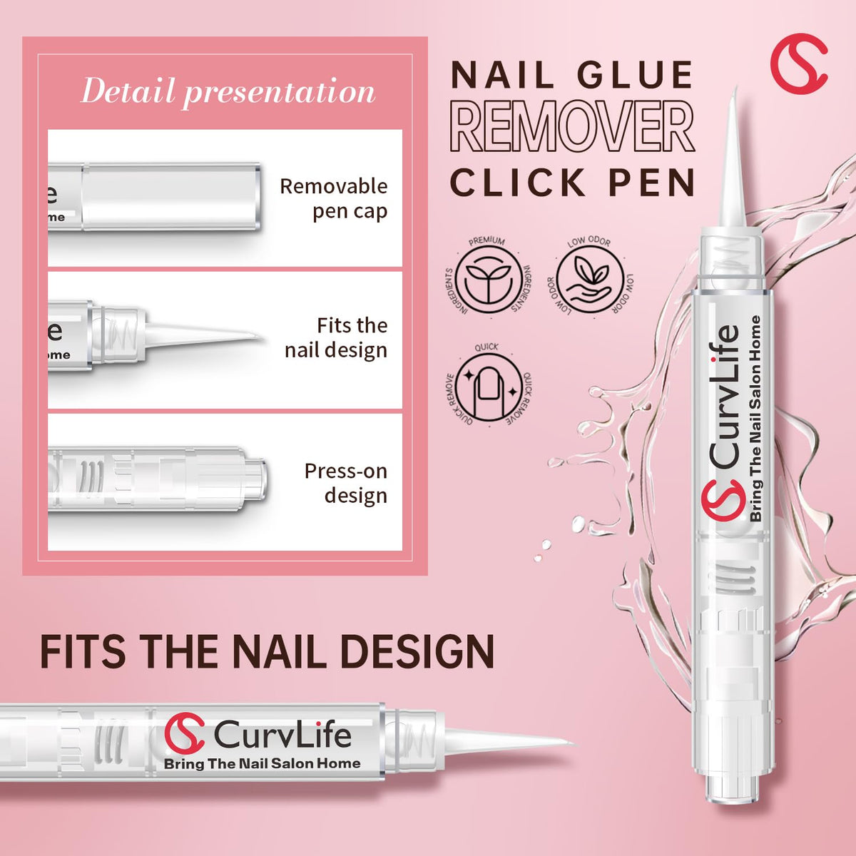 CurvLife 5ml Click&Remove pen fine tip detail for precise remover delivery