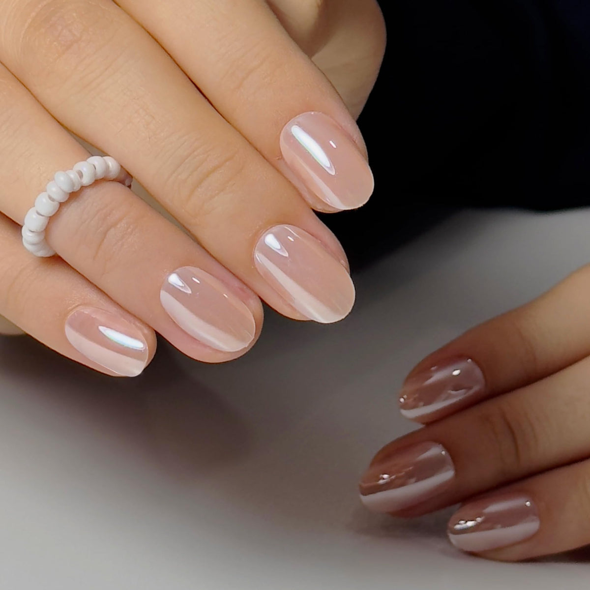 CurvLife close-up of champagne pearl surface highlighting glossy durability