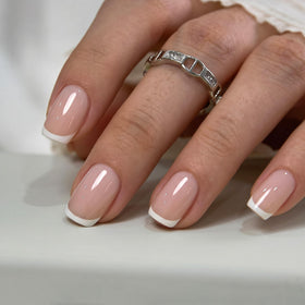 CurvLife close-up of French tip texture highlighting glossy silk outline durability