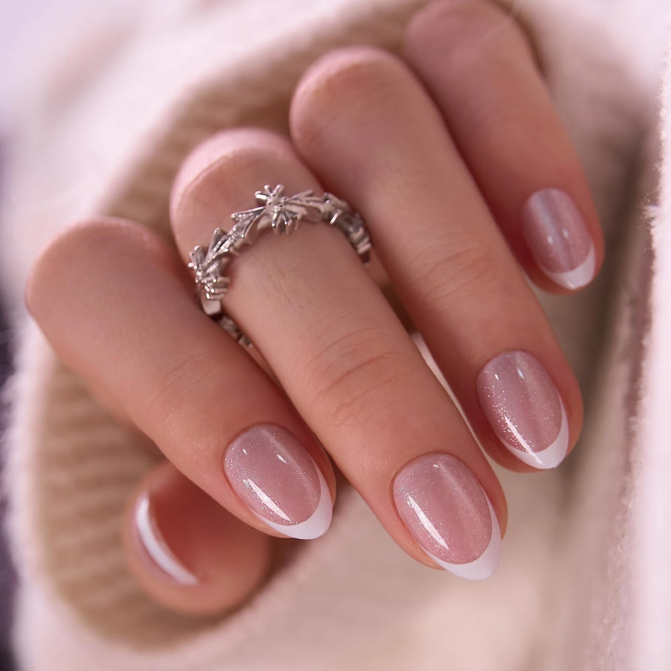 CurvLife front packaging showing almond French tip set and contents for an instant manicure