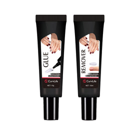 CurvLife front packaging showing glue and remover, convenient kit benefit
