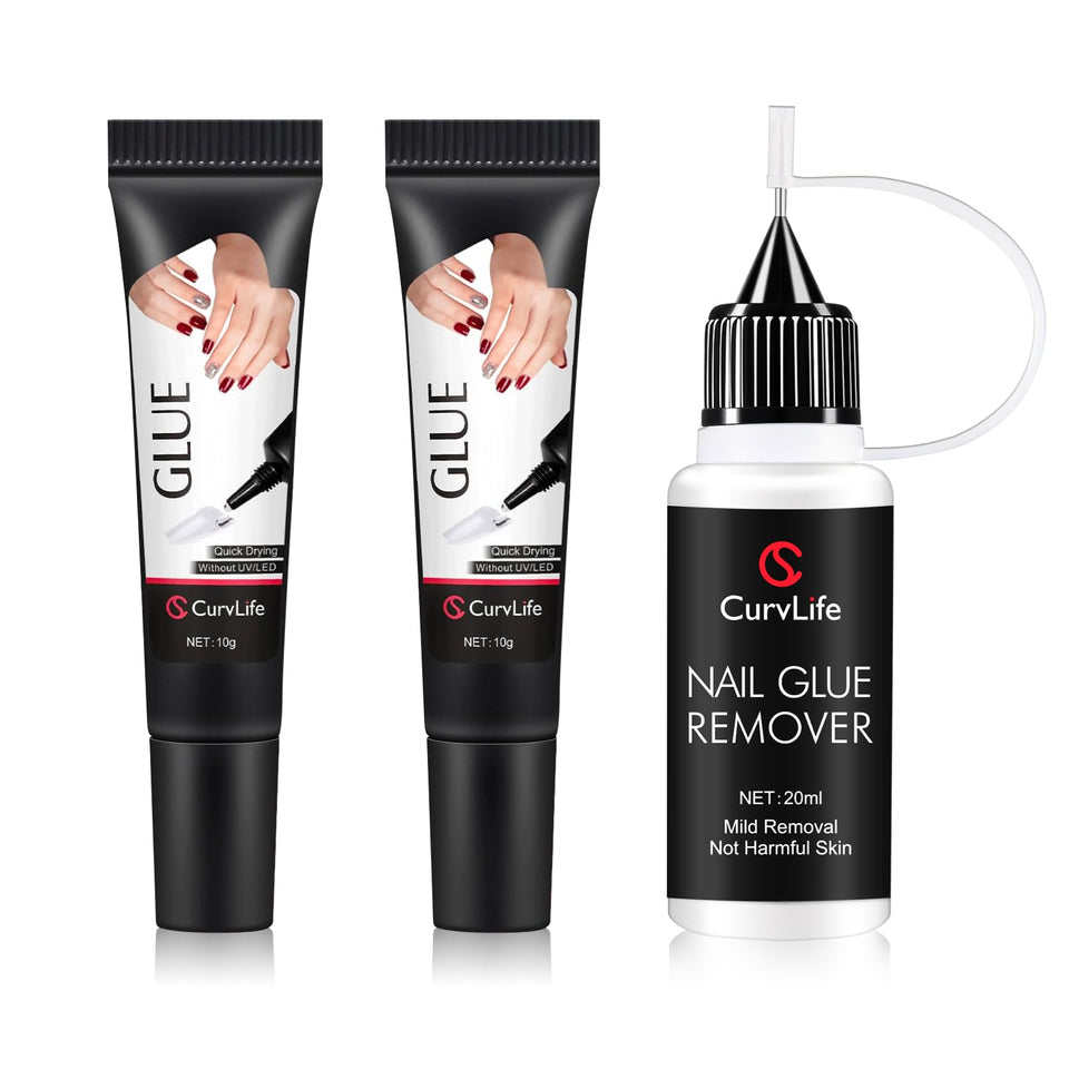 CurvLife kit front packaging showing glue, remover and tools for easy application