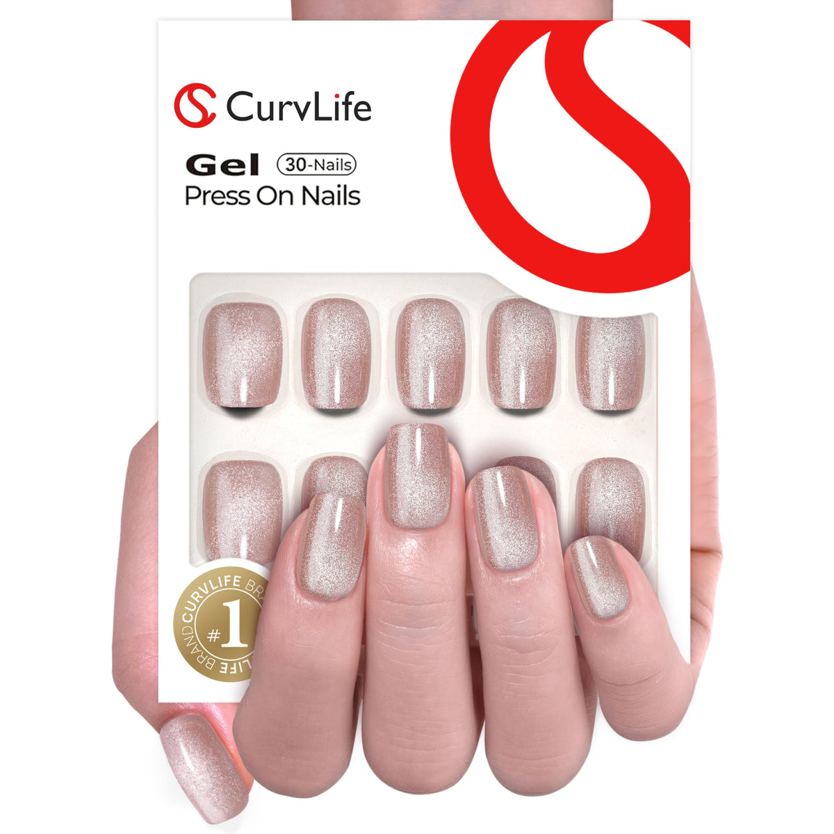 Curvlife nails on fingers to show short square scale and comfort