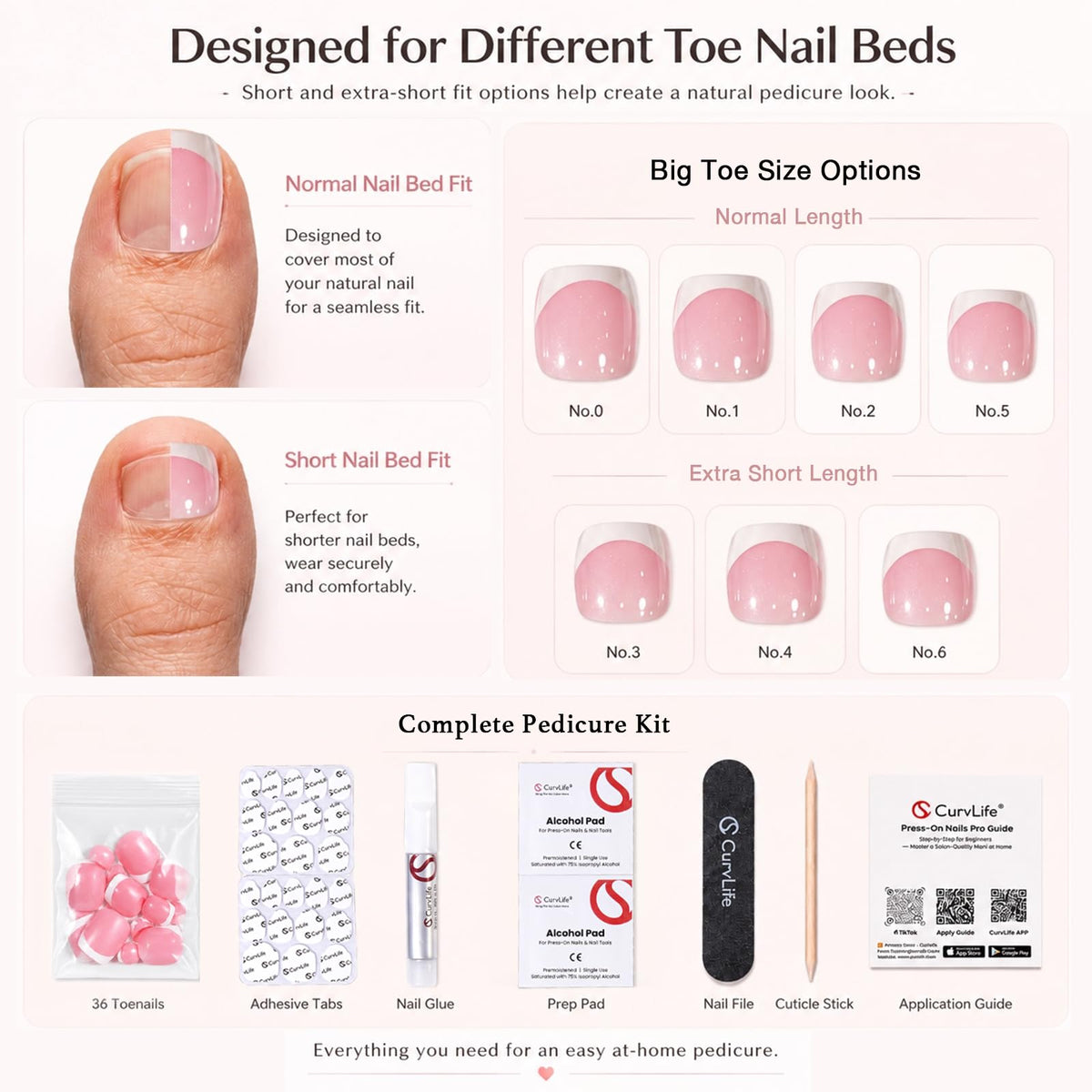 CurvLife kit contents with file glue stickers and cuticle stick for easy application