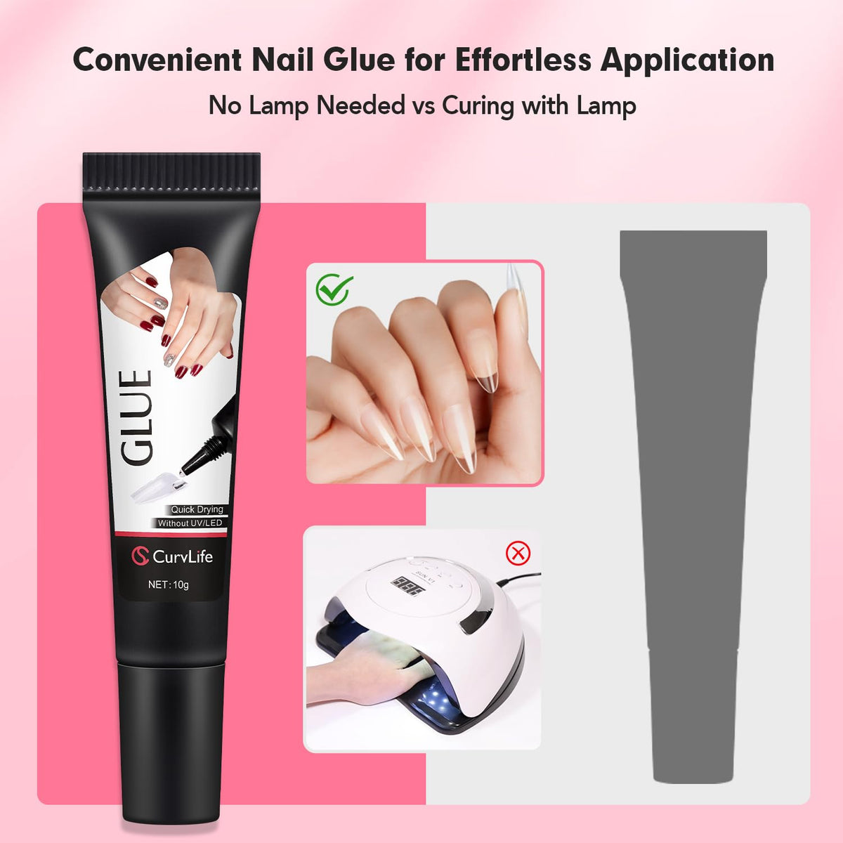 CurvLife press-on nails application in hand illustrating quick 10-second secure bond