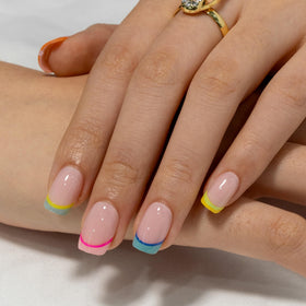 Curvlife short square press-on nails on fingers, natural comfortable fit benefit