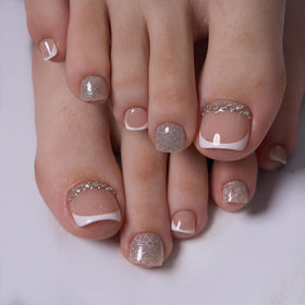CurvLife spread of 24 toe nails showing multiple sizes for custom fit