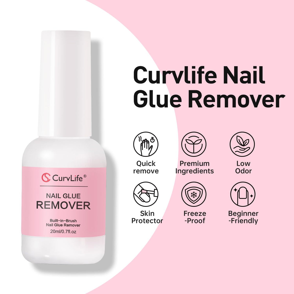 CurvLife bottle beside hand to show 20ml scale and travel-friendly size