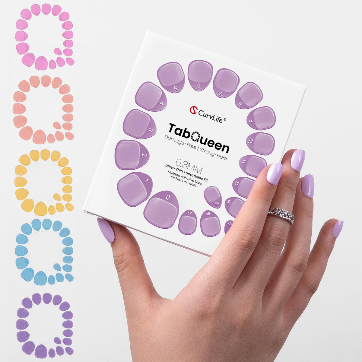 CurvLife TabQueen front packaging showing 10 sheets and 180 tabs for versatile use