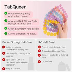 CurvLife TabQueen size selection array displaying 18 sizes for varied nail shapes
