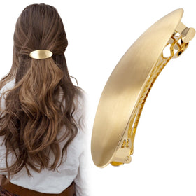 CustomyLife gold oval barrette front view showing elegant finish and secure hold