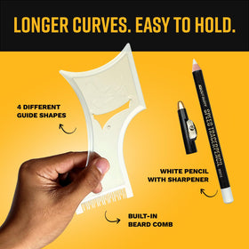 The Cut Buddy PLUS built-in comb holding hair for neater cuts