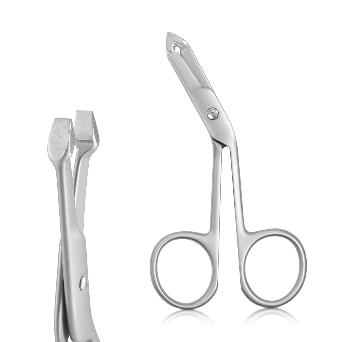 Cut it front view of tweezers showing full scissor-handle and tip, improved control
