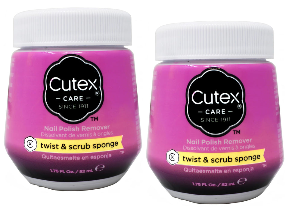 Cutex twist and scrub front packaging showing two 1.75 oz bottles for quick removal
