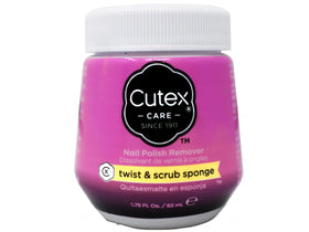 Cutex bottle opened to reveal the saturated sponge head for no-mess polish removal