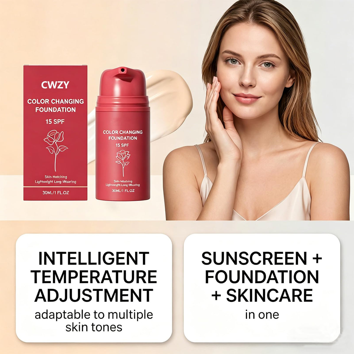 CWZY foundation being blended on hand showing color adaptation benefit