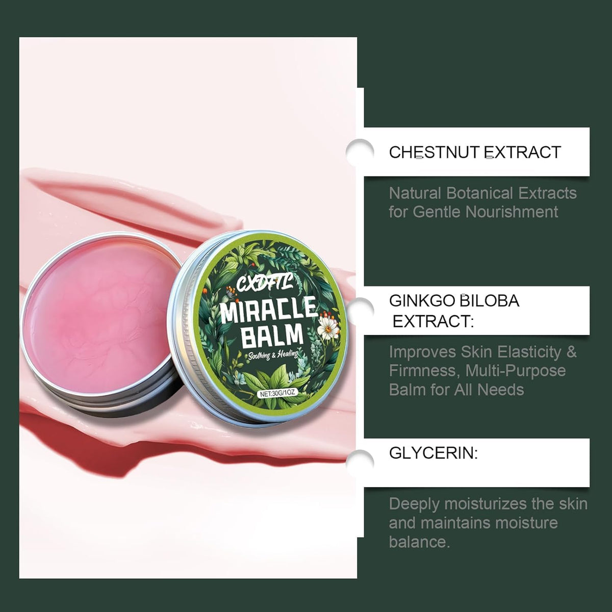 CXDFTL open jar close-up of balm texture demonstrating smooth easy spread