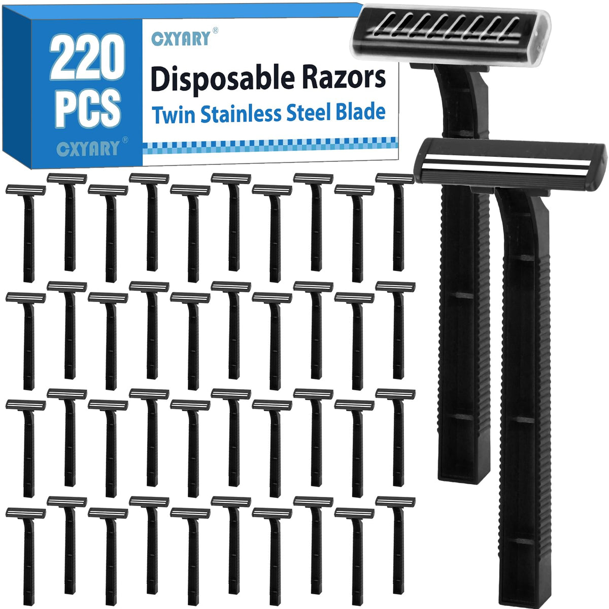 CXYARY front packaging showing 220-count bulk razors and convenient supply