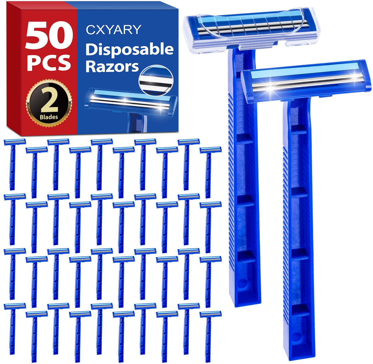 CXYARY front packaging showing 50 disposable razors, ideal for bulk use