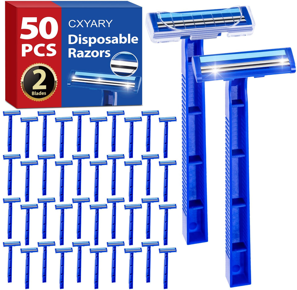 CXYARY front packaging showing 50 disposable razors, ideal for bulk use