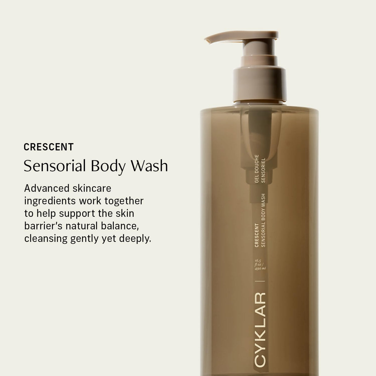 CYKLAR Crescent pump close-up highlighting dispenser for easy one-handed use benefit