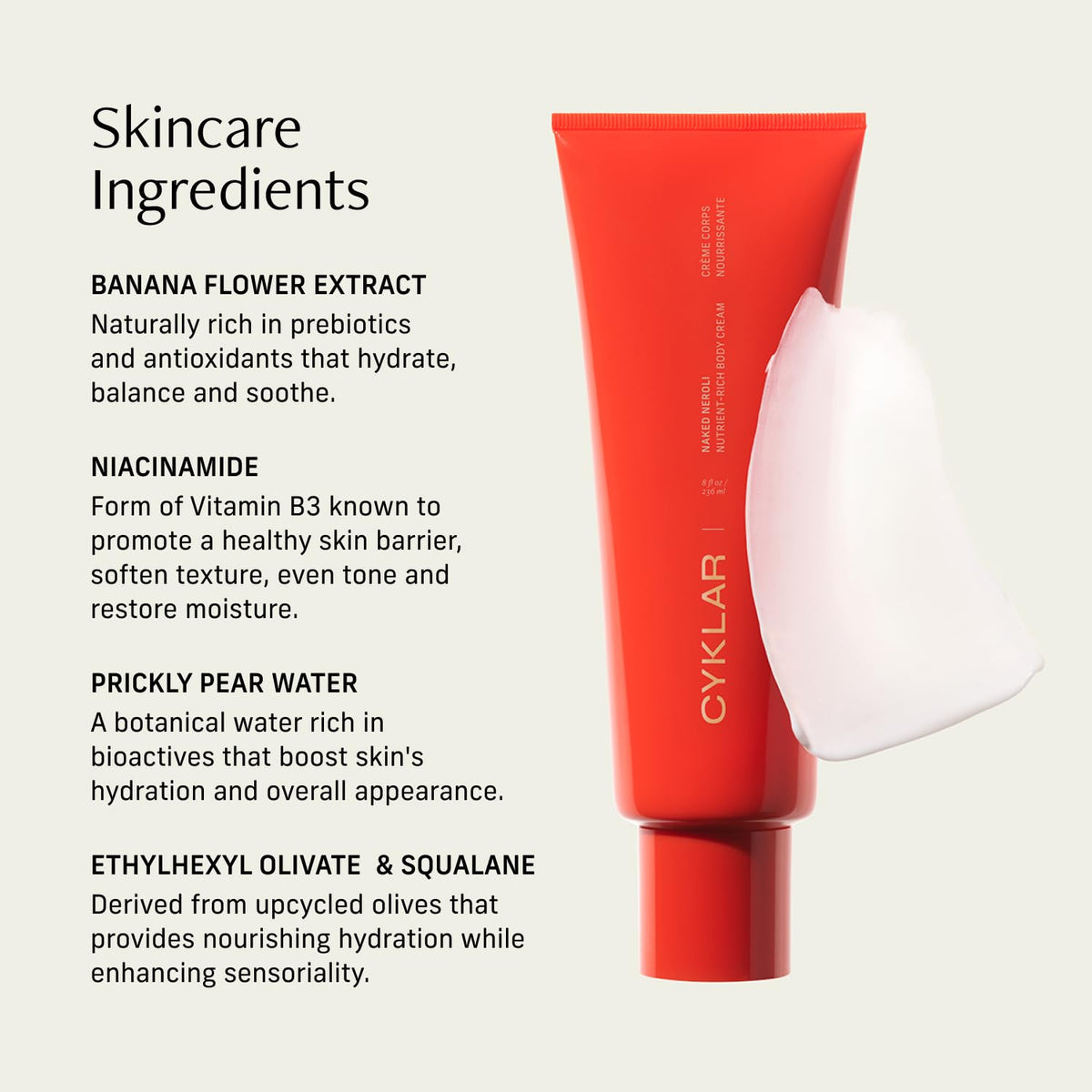 CYKLAR ingredient duo niacinamide and squalane visual highlighting barrier support
