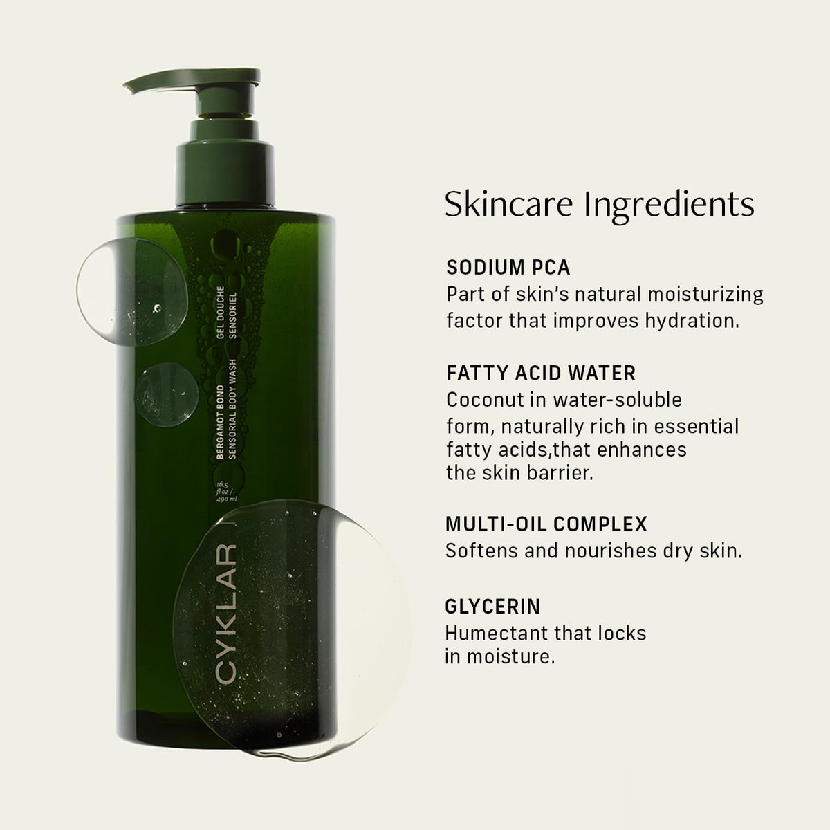 CYKLAR label and ingredients list close-up showing key humectants for hydration