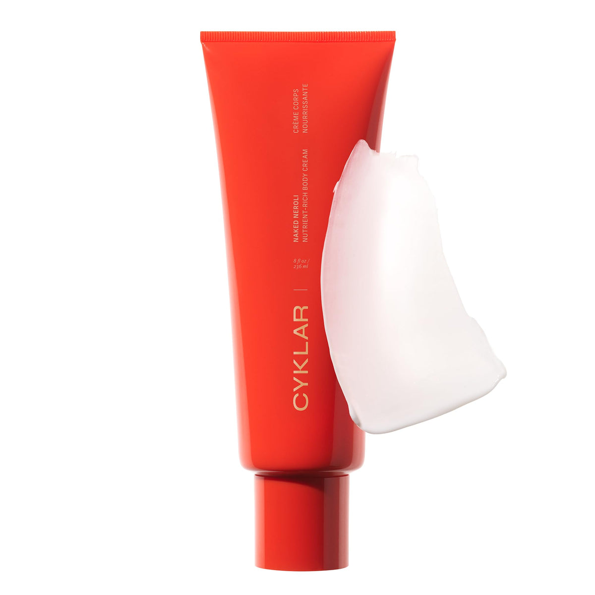 CYKLAR front tube view showing Naked Neroli label and 8oz size, quick selection benefit