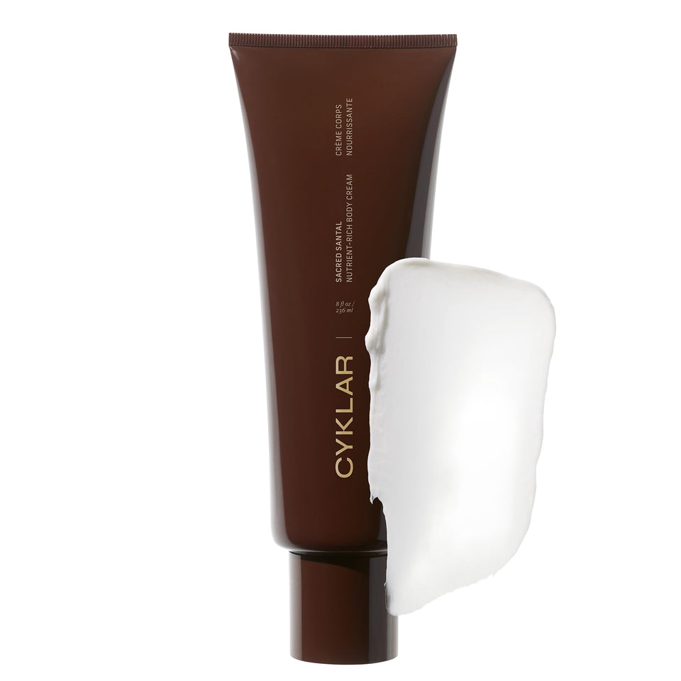 CYKLAR front tube view showing Sacred Santal packaging and benefit of generous 8oz size