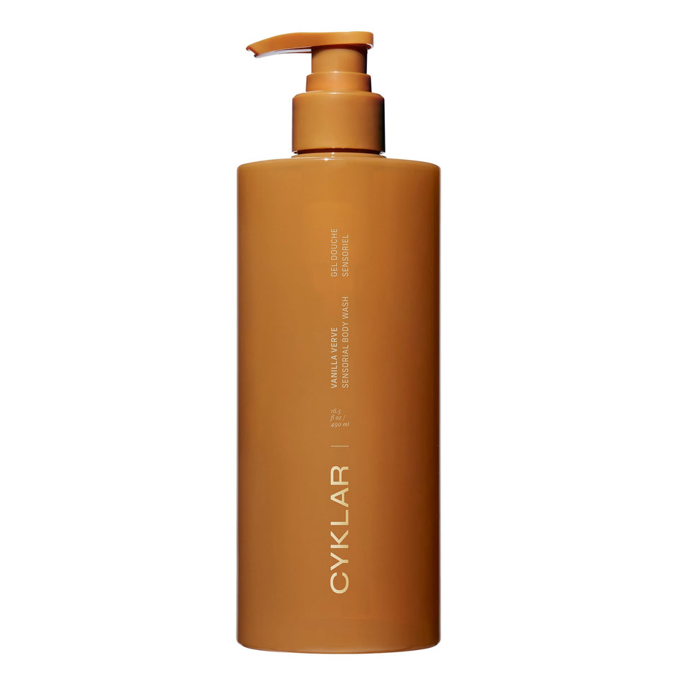 CYKLAR front bottle of Vanilla Verve body wash showing elegant packaging and premium appeal