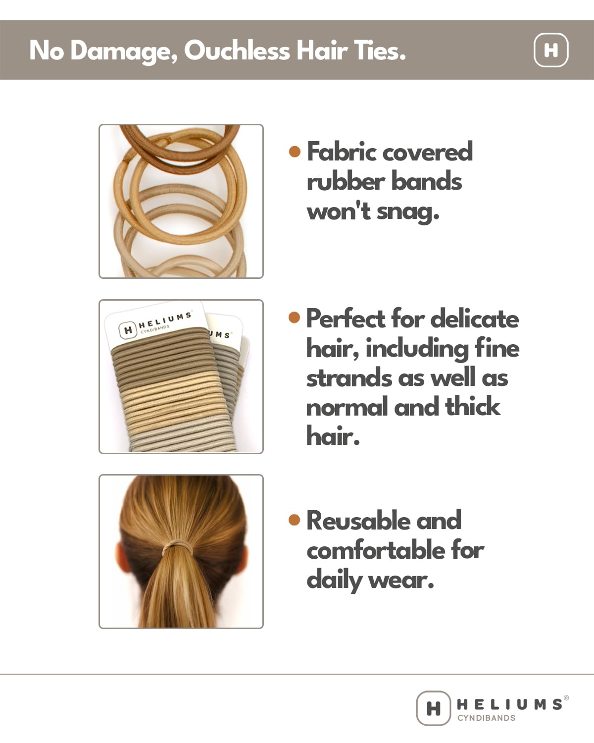 Cyndibands tied ponytail on blonde hair for a discreet secure hold