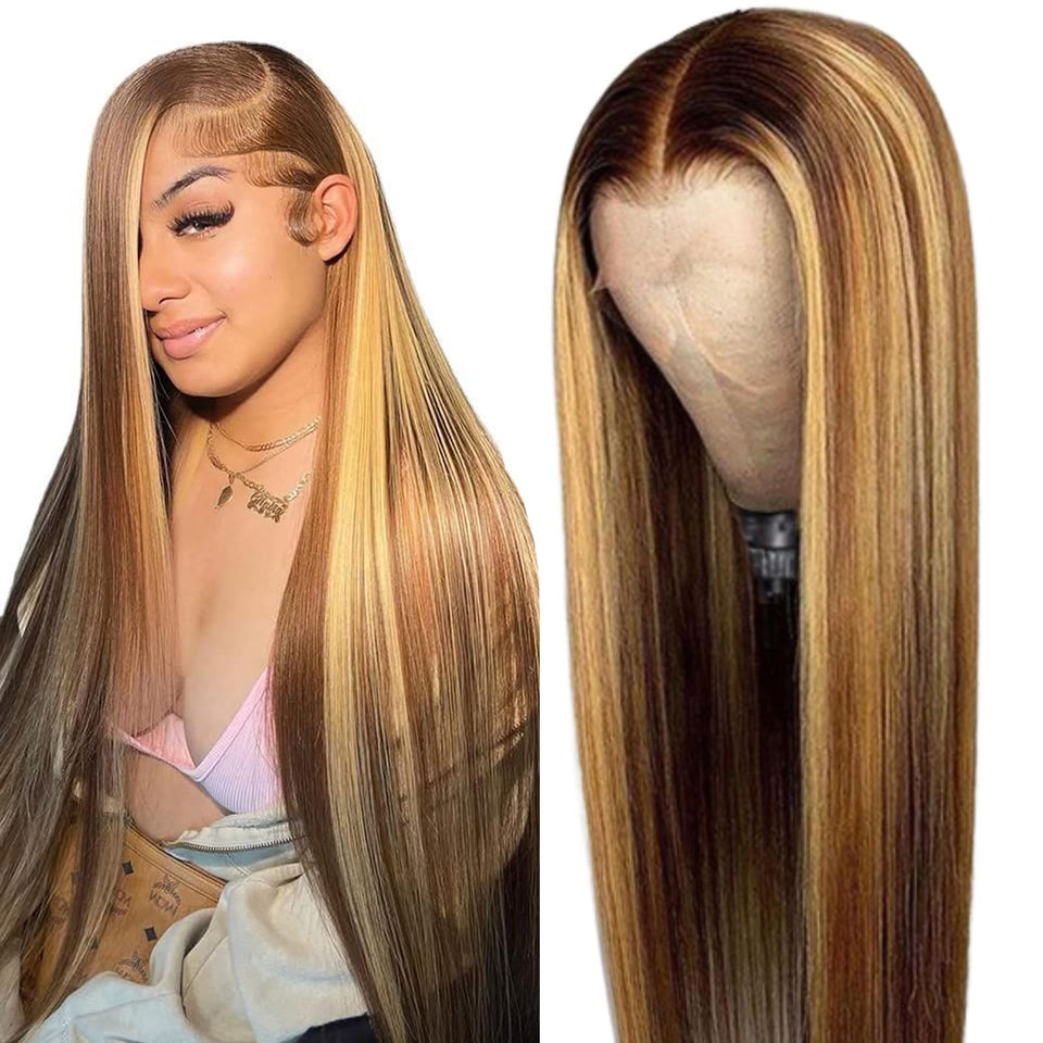 Cypha front view of 28-inch 4/27 honey-blonde wig showing full length and smooth finish for instant style